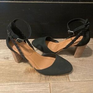 Lucky Brand Black Braided Ankle-Strap Block Heels